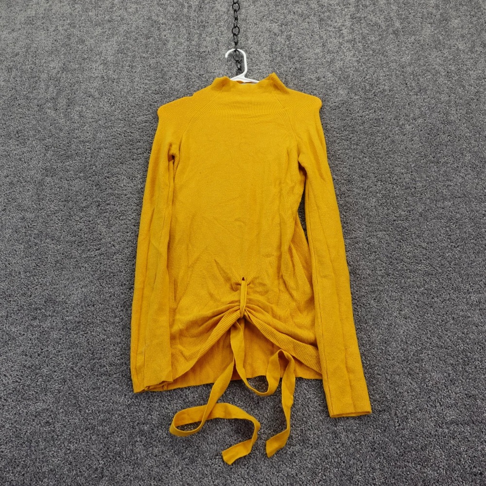 Arianna by Howards Sweater Womens Small/Medium Yellow Ribbed Mock Neck Tie Hem